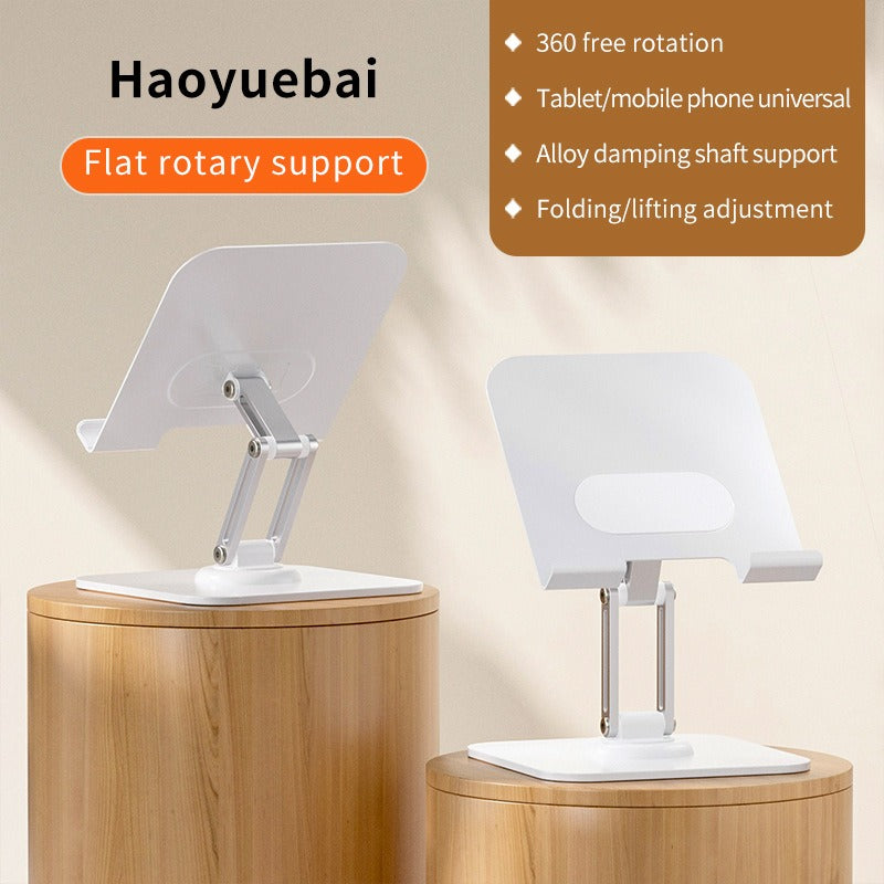American Smart EP adjustable tablet stand on a desk, featuring 360-degree rotation and sturdy pad holder for hands-free use.
