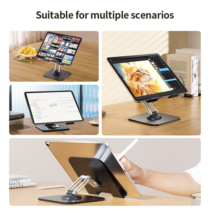 American Smart EP adjustable tablet stand with 360-degree rotation for desk use, providing versatile support for tablets.