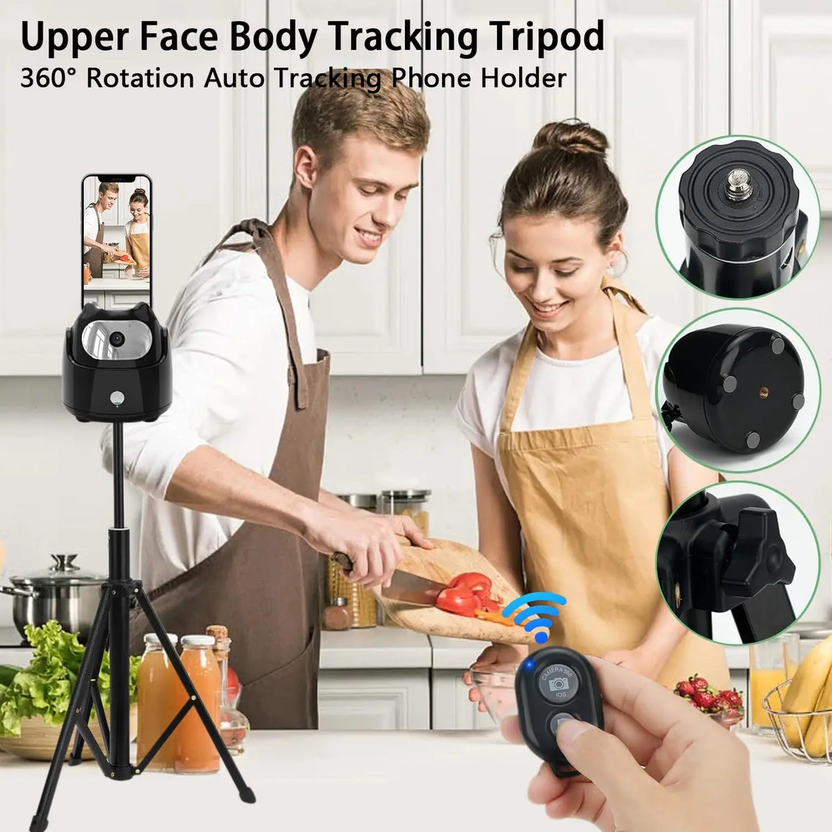 American Smart EP 360° rotation face tracking gimbal phone holder for live vlogs, with AI face recognition and automatic tracking.