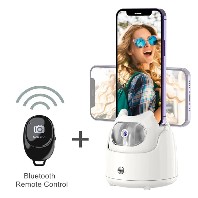 American Smart EP 360° rotation face tracking gimbal phone holder for live vlogs, with AI face recognition and tripod design.