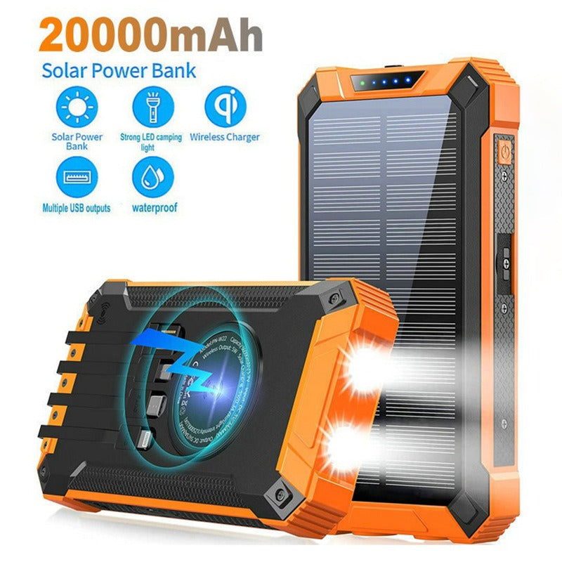 American Smart EP wireless solar power bank with 20000mAh capacity, outdoor mobile phone charger, rechargeable solar panel, black design
