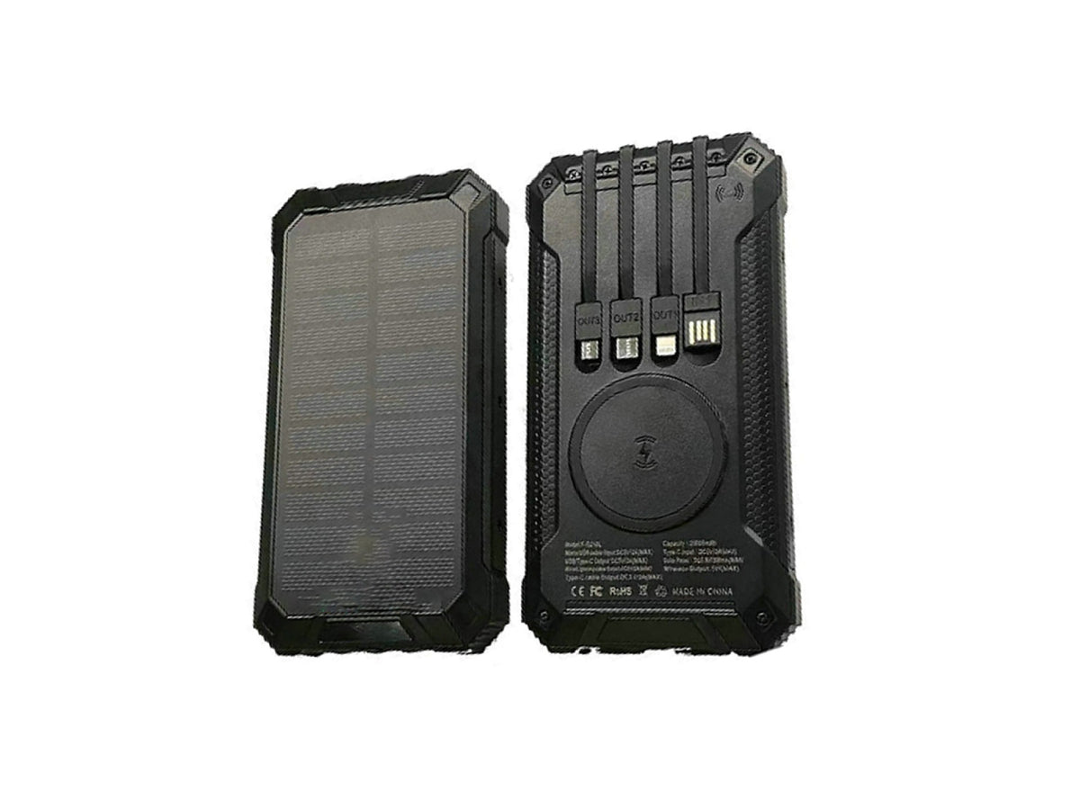 American Smart EP wireless solar power bank with 20,000mAh capacity for outdoor mobile phone charging in sunlight.