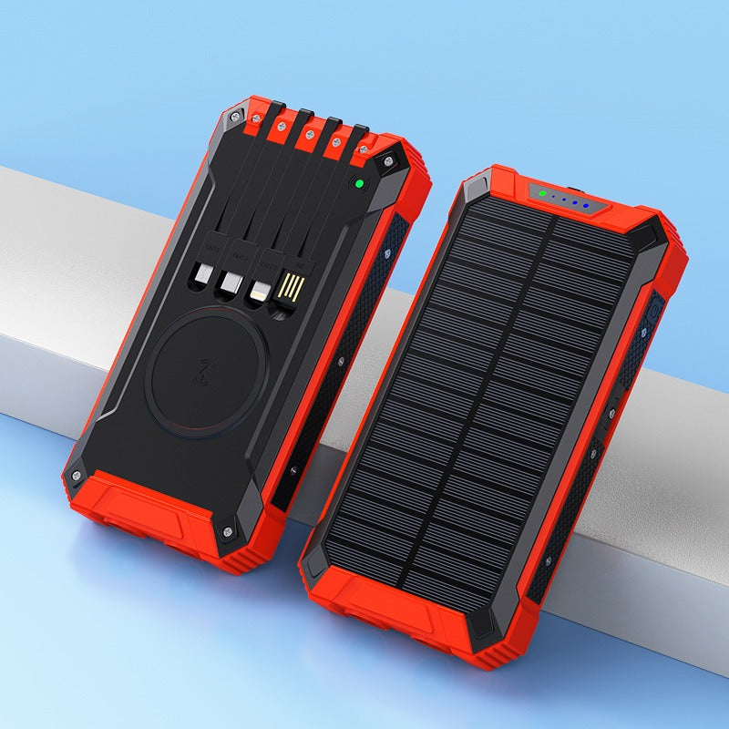 American Smart wireless solar power bank with 20000mAh capacity, outdoor mobile phone charger and portable solar panel.