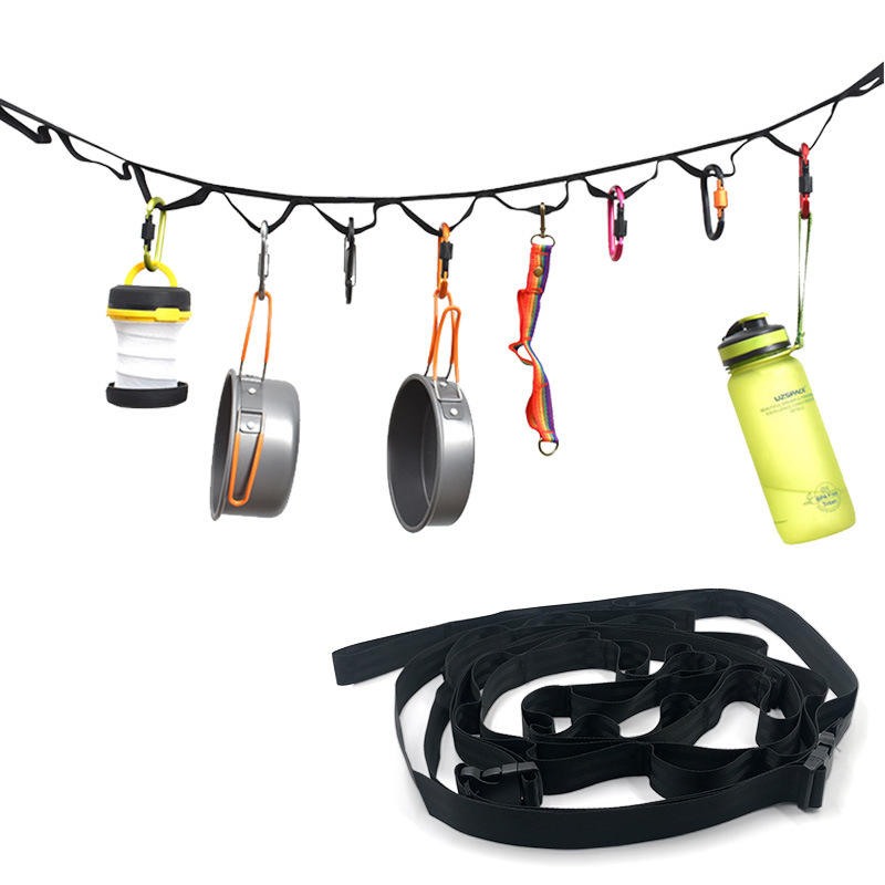 American Smart EP outdoor camping tent storage rope with 19 hook hangers and adjustable clothesline strap for camping and outdoor use.