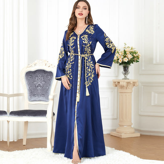 Middle Eastern women's Arab dress by American Smart EP featuring a V-neck, long sleeves, and traditional elegant design.