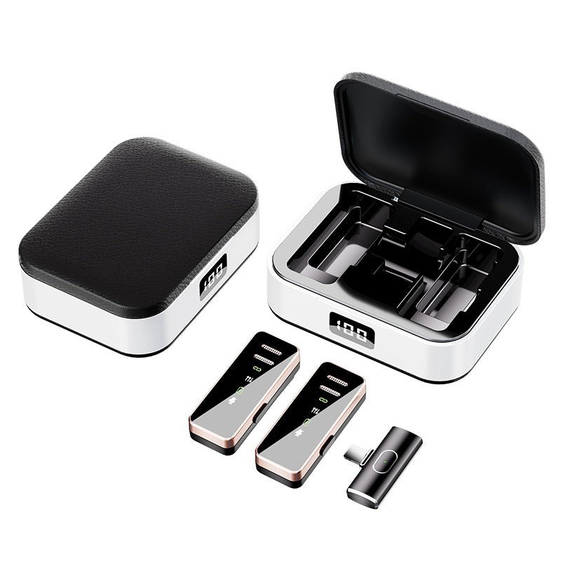 American Smart EP S18 wireless lavalier microphone with charging compartment, noise reduction, digital display, and live audio capabilities.