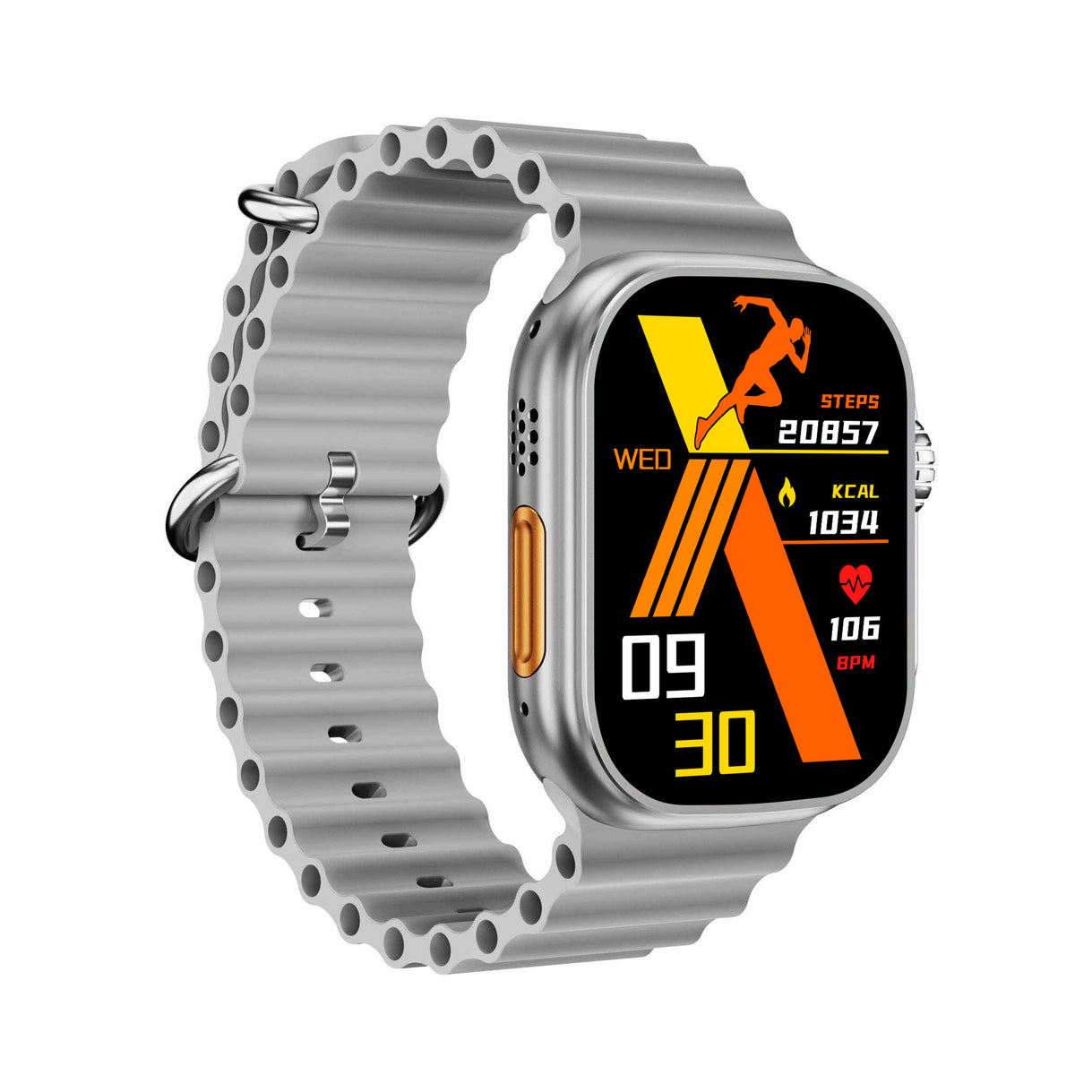 American Smart Ultra Sport S9 Ultra smartwatch displaying a digital fitness interface with a sleek black band.