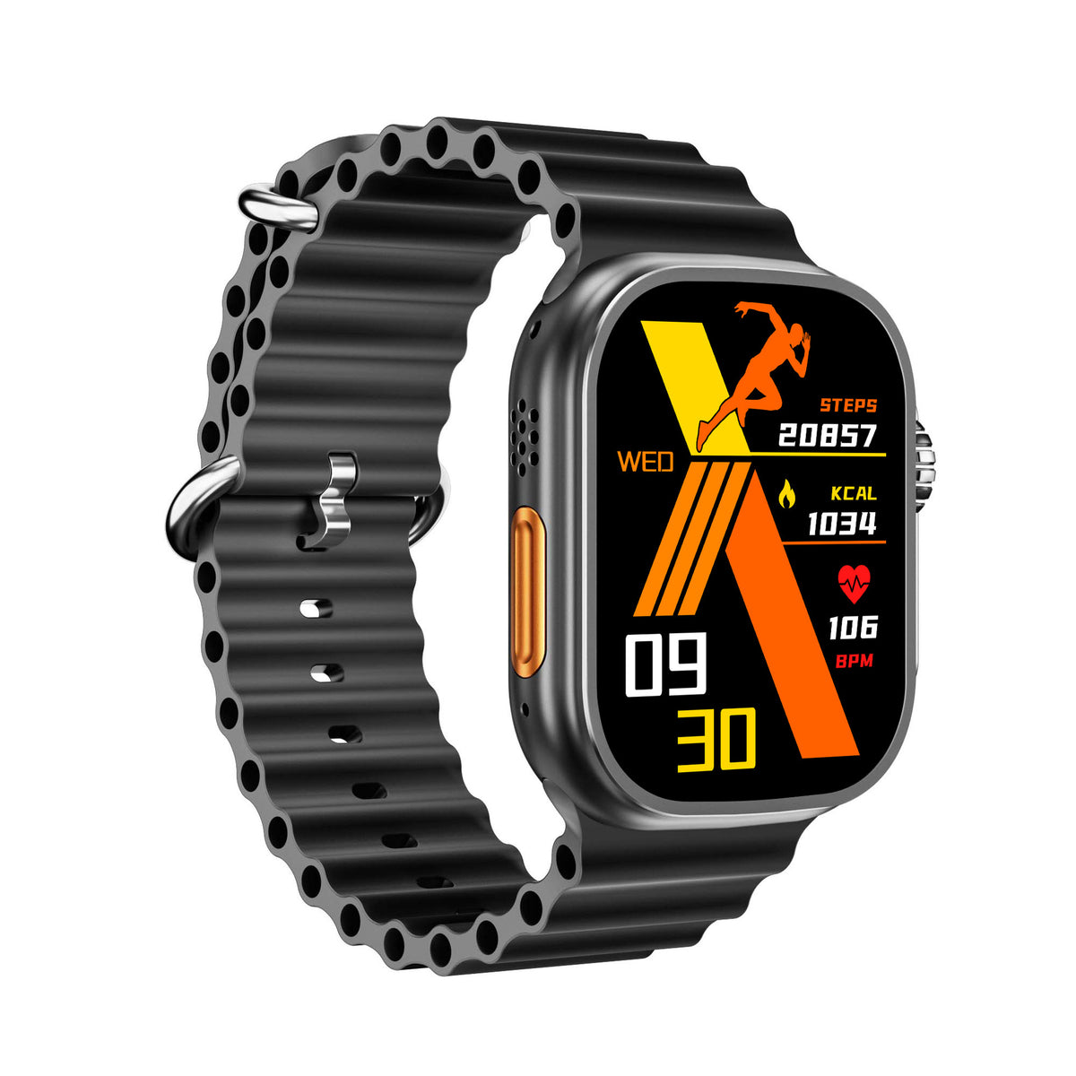 American Smart Ultra Sport S9 Ultra smartwatch displaying fitness tracking and digital watch face on a sleek black band.