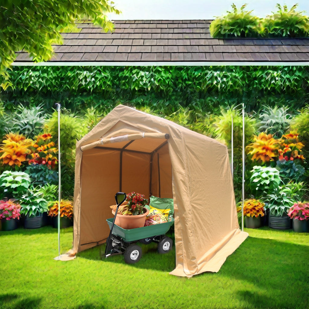 7x8 ft Outdoor Portable Gazebo Storage Shelter Shed with 2 Roll up Zipper Doors & Vents Carport - American Smart