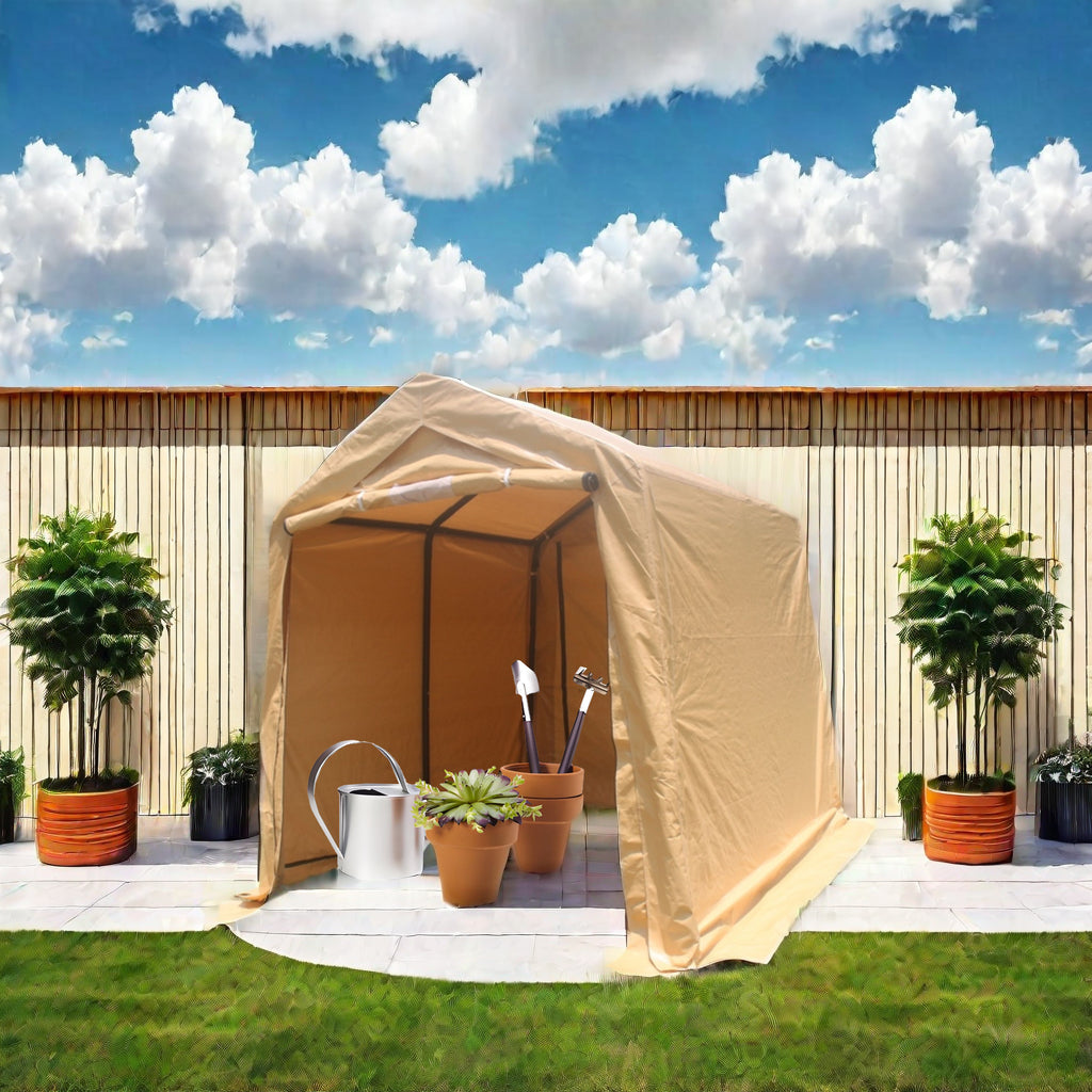 7x8 ft Outdoor Portable Gazebo Storage Shelter Shed with 2 Roll up Zipper Doors & Vents Carport - American Smart