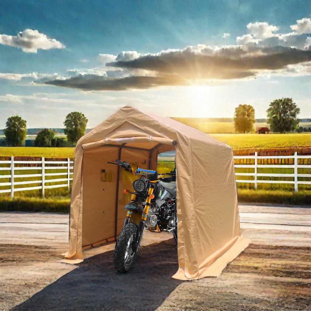 7x8 ft Outdoor Portable Gazebo Storage Shelter Shed with 2 Roll up Zipper Doors & Vents Carport - American Smart