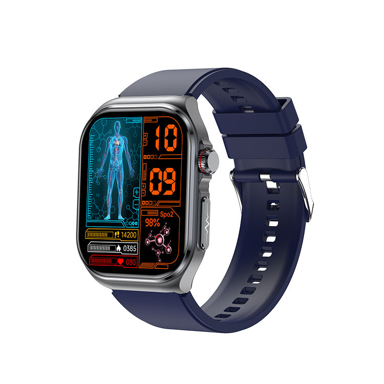 American Smart ET585 smartwatch with ECG, NFC, blood sugar, uric acid, blood oxygen, body fat, and heart rate monitoring.