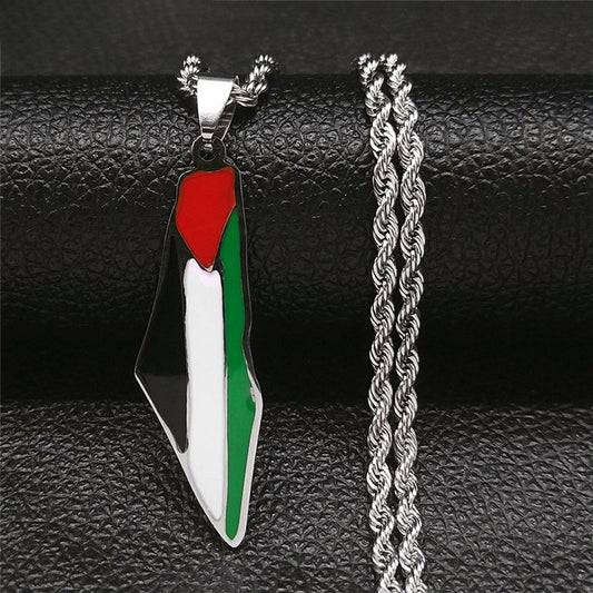 Stainless steel Palestine map pendant necklace featuring a fashion-forward personality design, ideal for stylish accessories.