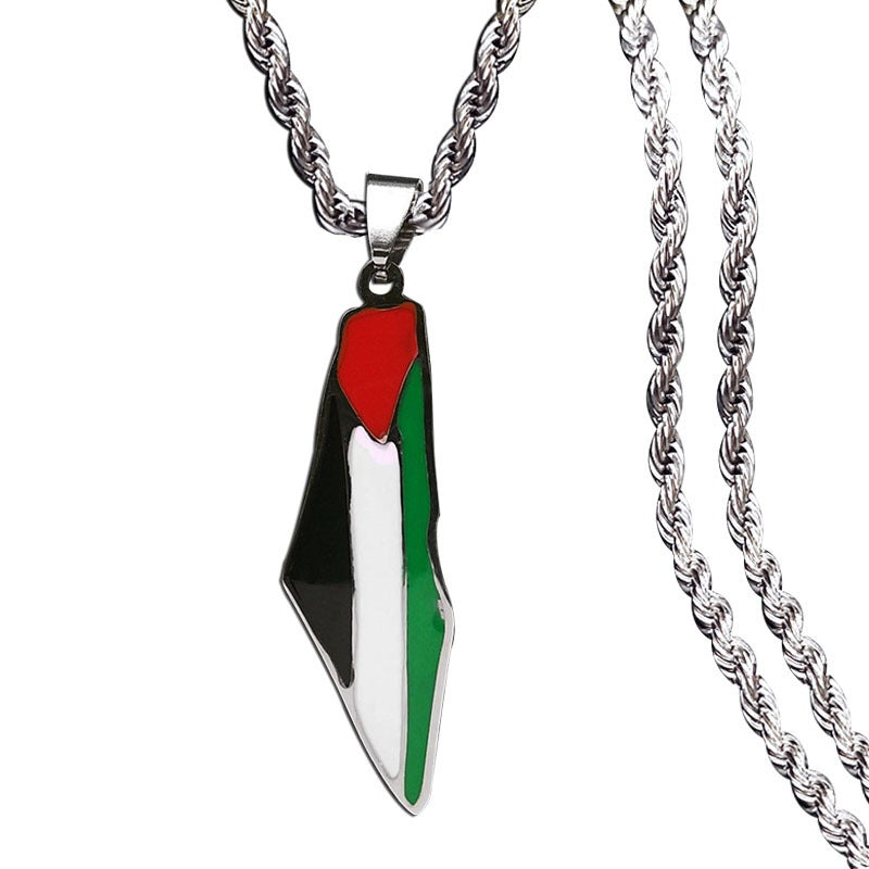 Stainless steel Palestine map pendant necklace featuring a fashionable personality design, crafted by American Smart - EP.