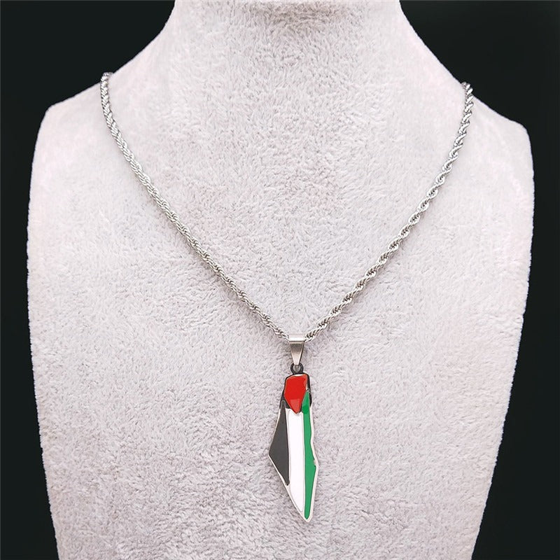 Stainless steel Palestine map pendant necklace featuring a stylish personality design, crafted by American Smart - EP.