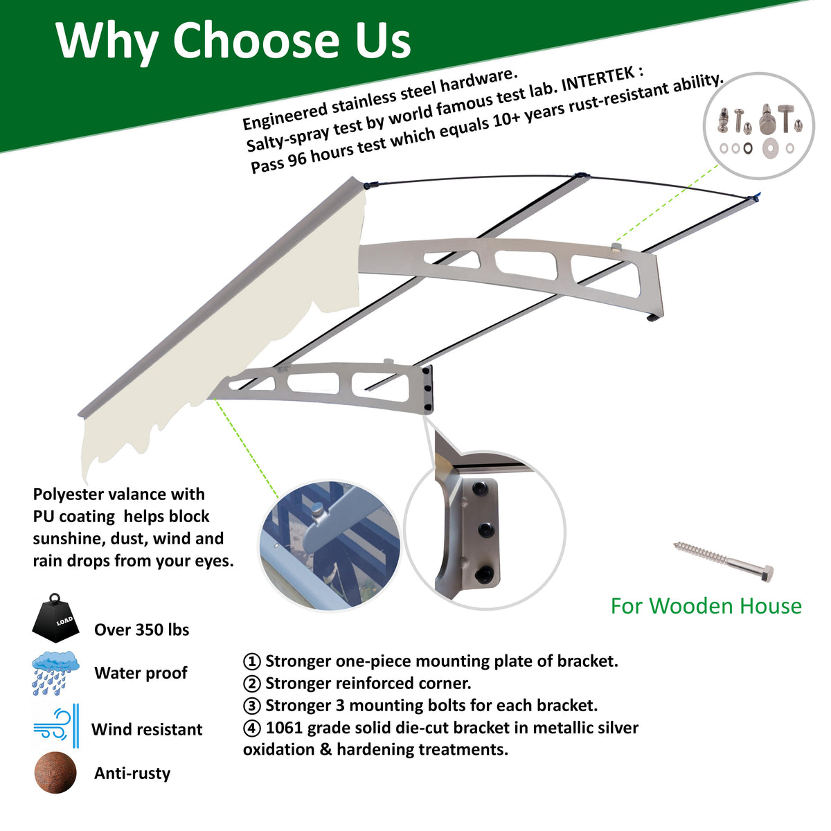 American Smart 5934W series door window awning canopy in crystal clear polycarbonate, 59x34 inches, 3.5mm thick, weather-resistant.