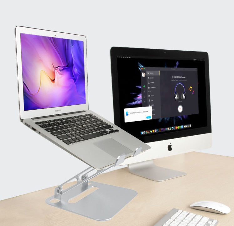 Foldable aluminum alloy laptop cooling stand with adjustable tablet holder, designed for American Smart EP laptops and devices.