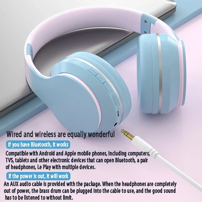 DR56 Headset Wireless Bluetooth Headset Children's Online Game Class Call E-sports Headset New Gradient. - American Smart