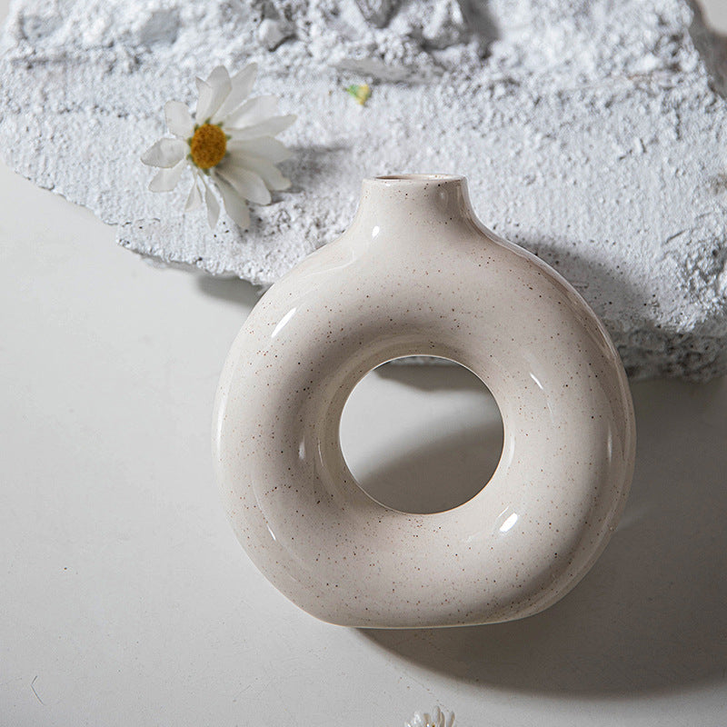 Abstract ceramic couple candle holder and irregular circle vase figurine for living room or hotel decor by American Smart EP