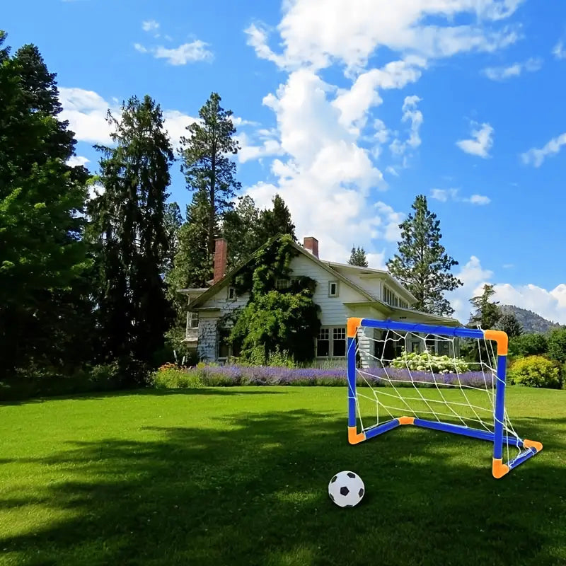 Mini foldable plastic soccer set with detachable posts for kids, suitable for indoor and outdoor play by American Smart EP.