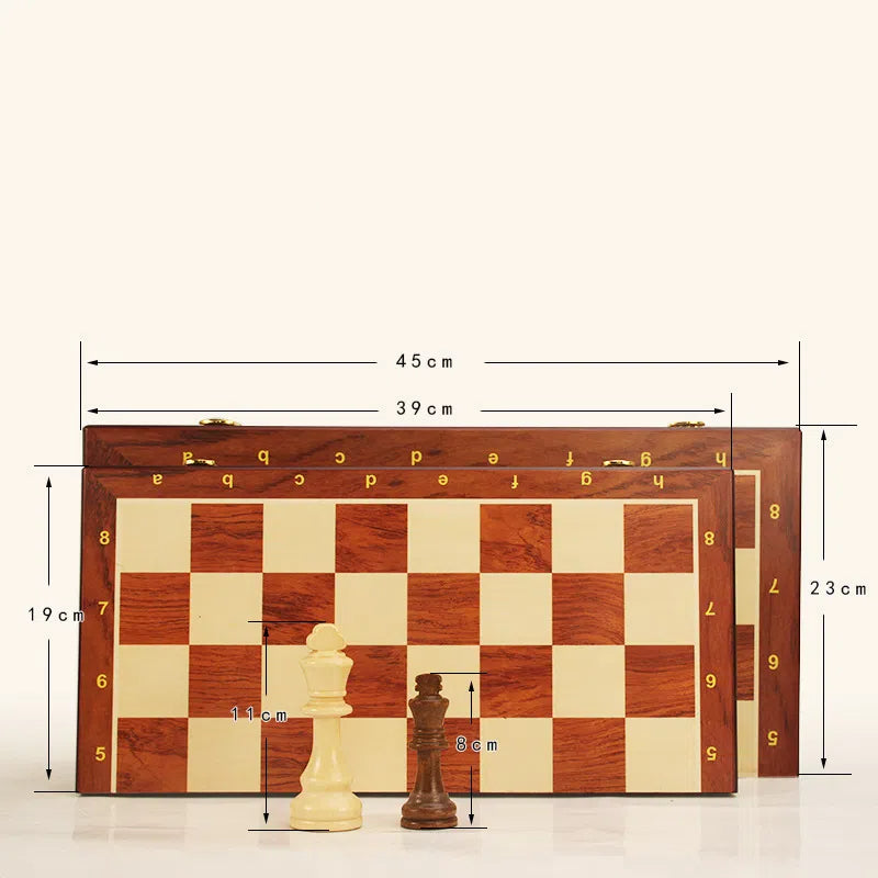 Magnetic wood folding chess board from American Smart EP, featuring checkers game and portable design for adults and children.