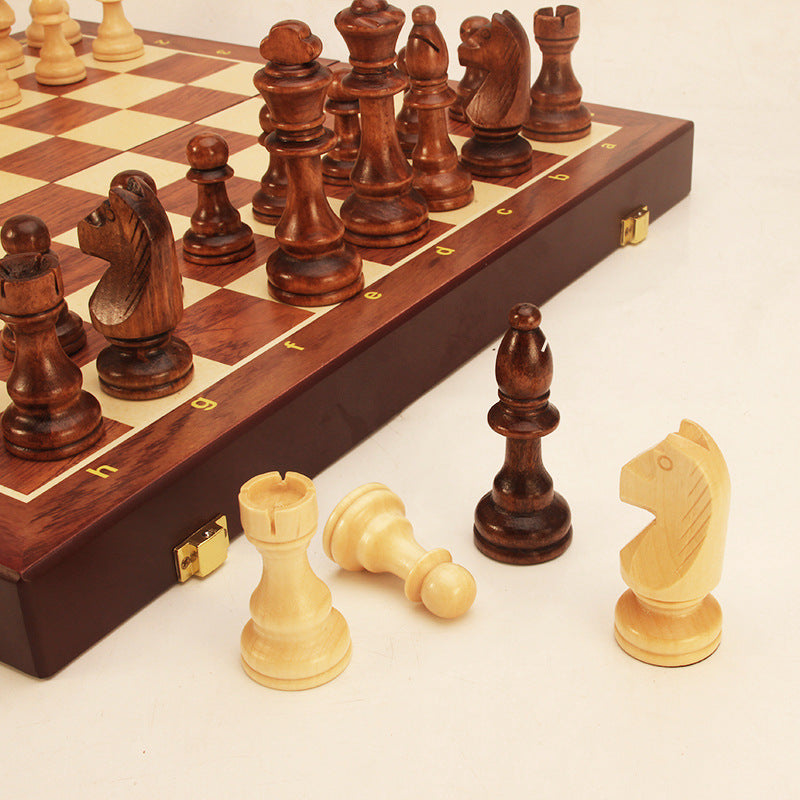 Magnetic wooden folding chess board with checkers, American Smart EP brand, ideal for adults and children, featuring a compact design.