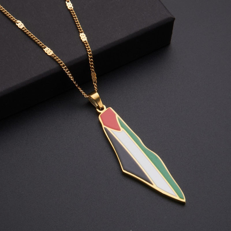 Titanium steel pendant necklace featuring a Middle East Palestine map design by American Smart - EP