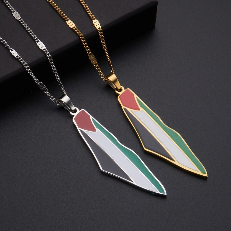 Titanium steel pendant necklace featuring a Middle East Palestine map design from American Smart - EP with detailed geographic engraving.
