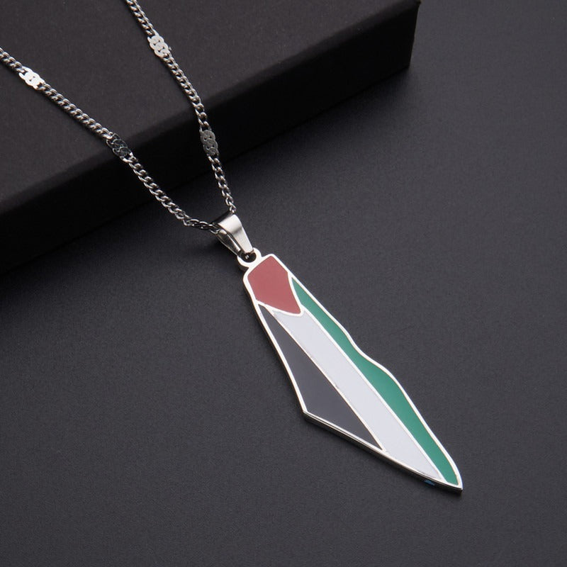 Titanium steel pendant necklace featuring a Middle East Palestine map design by American Smart - EP, with detailed geographic engraving.