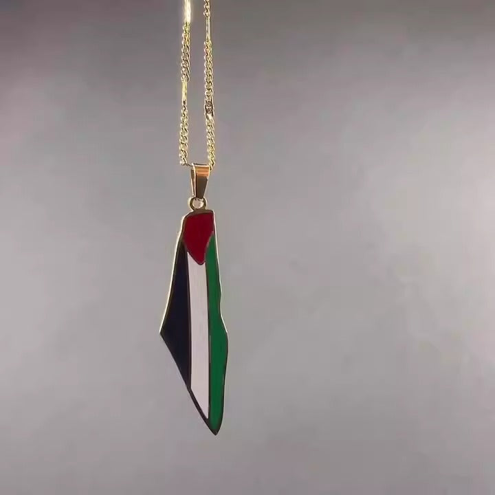 Titanium steel Middle East Palestine map pendant necklace with drip glue design by American Smart - EP