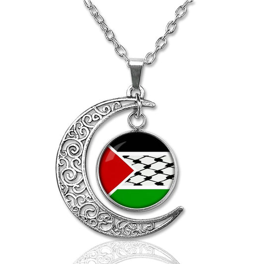 Palestine Time Gem Necklace with hollow moon pendant, retro sweater chain, American Smart - EP jewelry accessory.