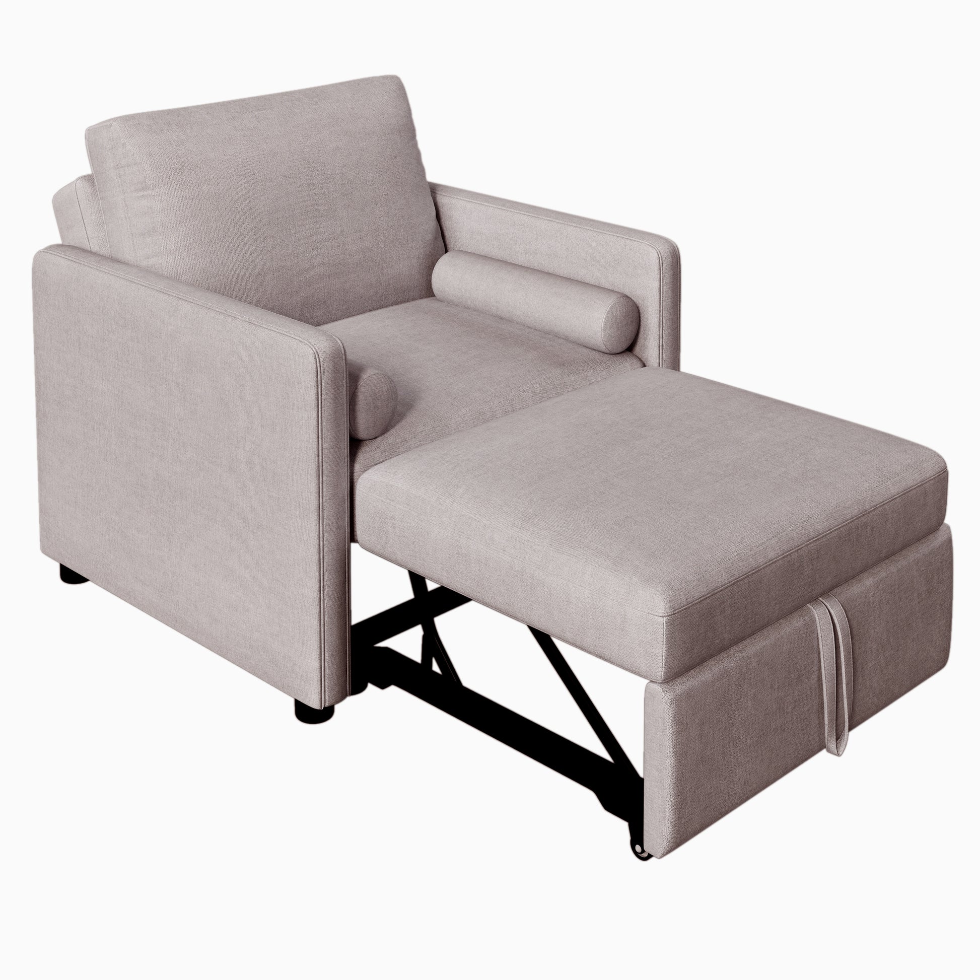 American Smart 3-in-1 convertible sleeper chair with adjustable backrest, tan linen fabric, showing its lounger and bed configurations.