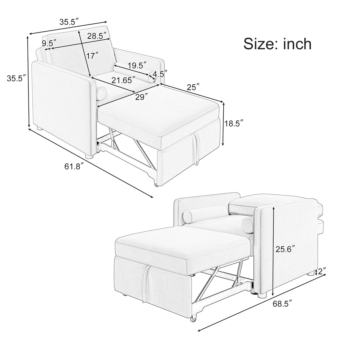 Tan linen 3-in-1 convertible sleeper chair by American Smart with adjustable backrest, functioning as a lounge chair and single bed.