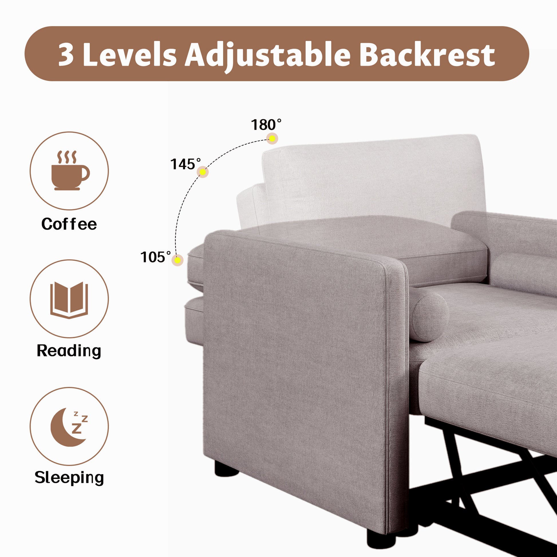 American Smart 3-in-1 convertible sleeper chair with adjustable backrest and linen tan fabric, transforms into a bed for living room use.