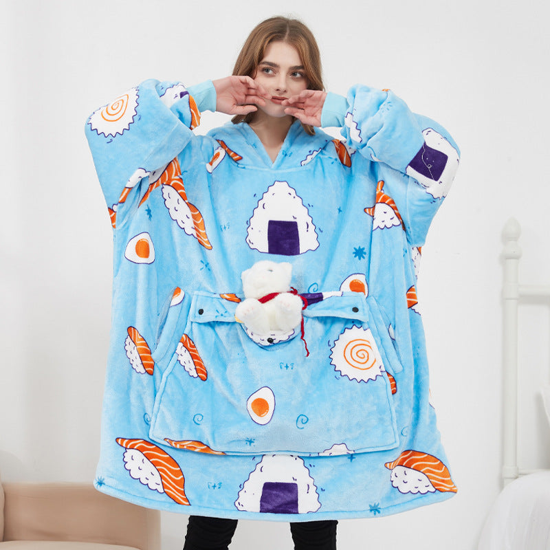 American Smart EP USB carbon fiber heated lazy blanket hoodie with thick heating, wearable winter electric blanket, washable and cozy.
