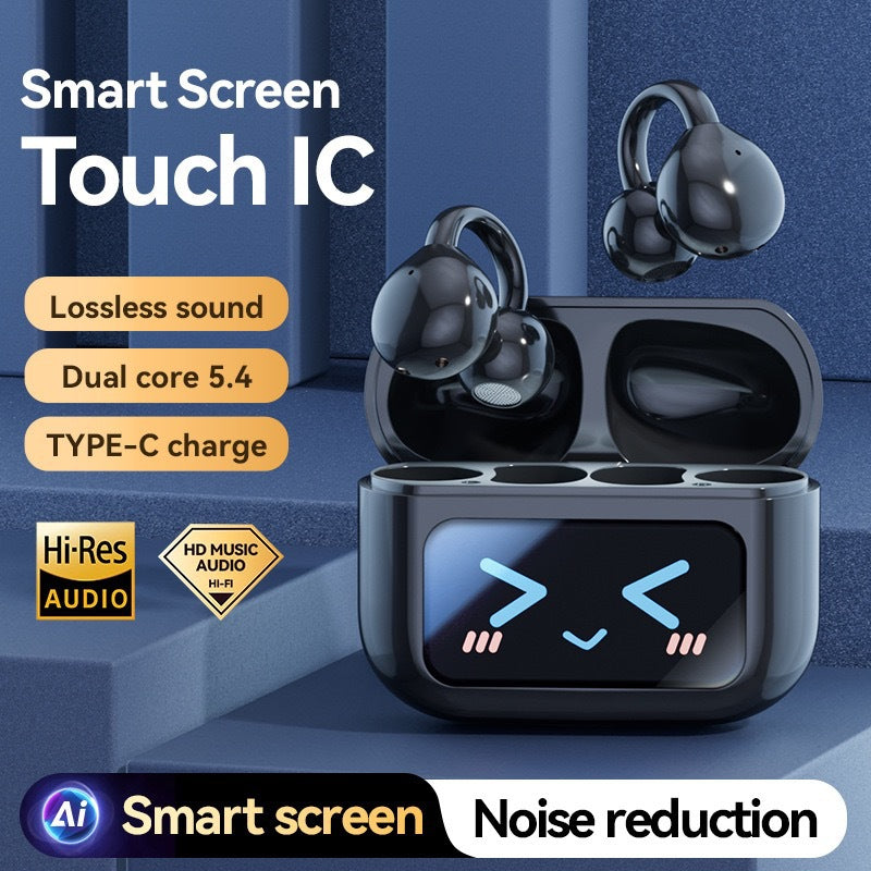 Open ear clip wireless earbuds by American Smart with built-in mic, waterproof fitness headphones for running and workout activities.