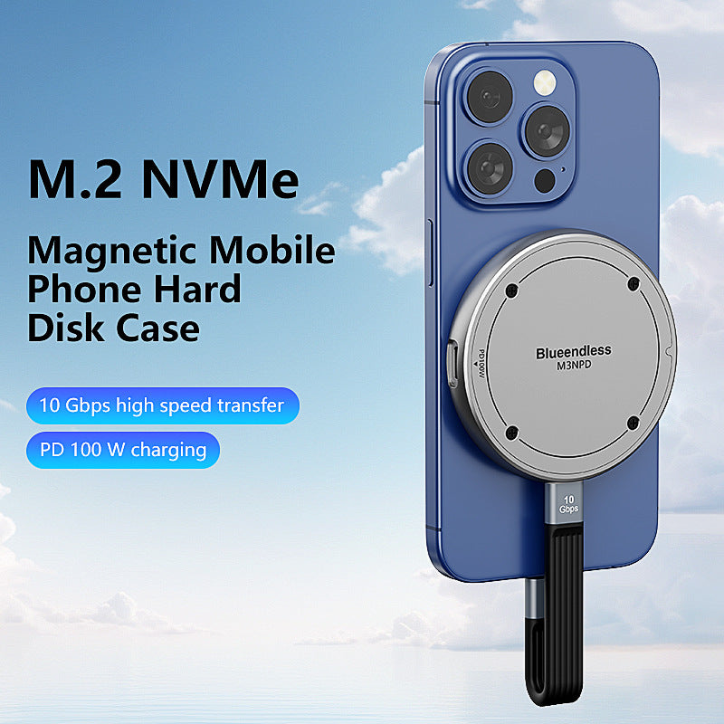 American Smart EP M.2 magnetic hard drive box for NVMe SSDs, portable USB 3.2 solid-state drive enclosure.