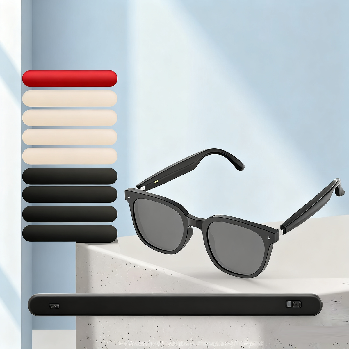 American Smart HY-C8 AI wireless Bluetooth glasses with built-in earphones for multilingual conference translation and interpretation.