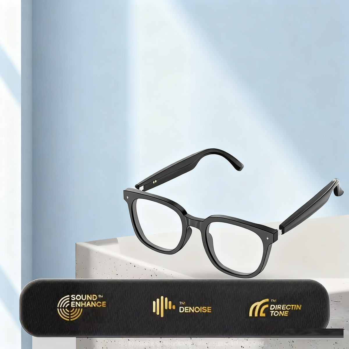 HY-C8 AI smart translation Bluetooth glasses with earphones for multilingual conference interpretation in 75 languages.