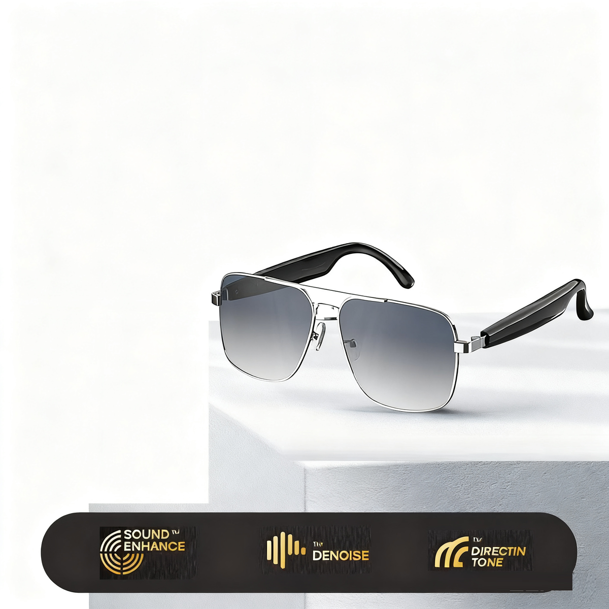 American Smart HY-C8 AI wireless Bluetooth glasses with earphones for multilingual conference interpretation in 75 languages.