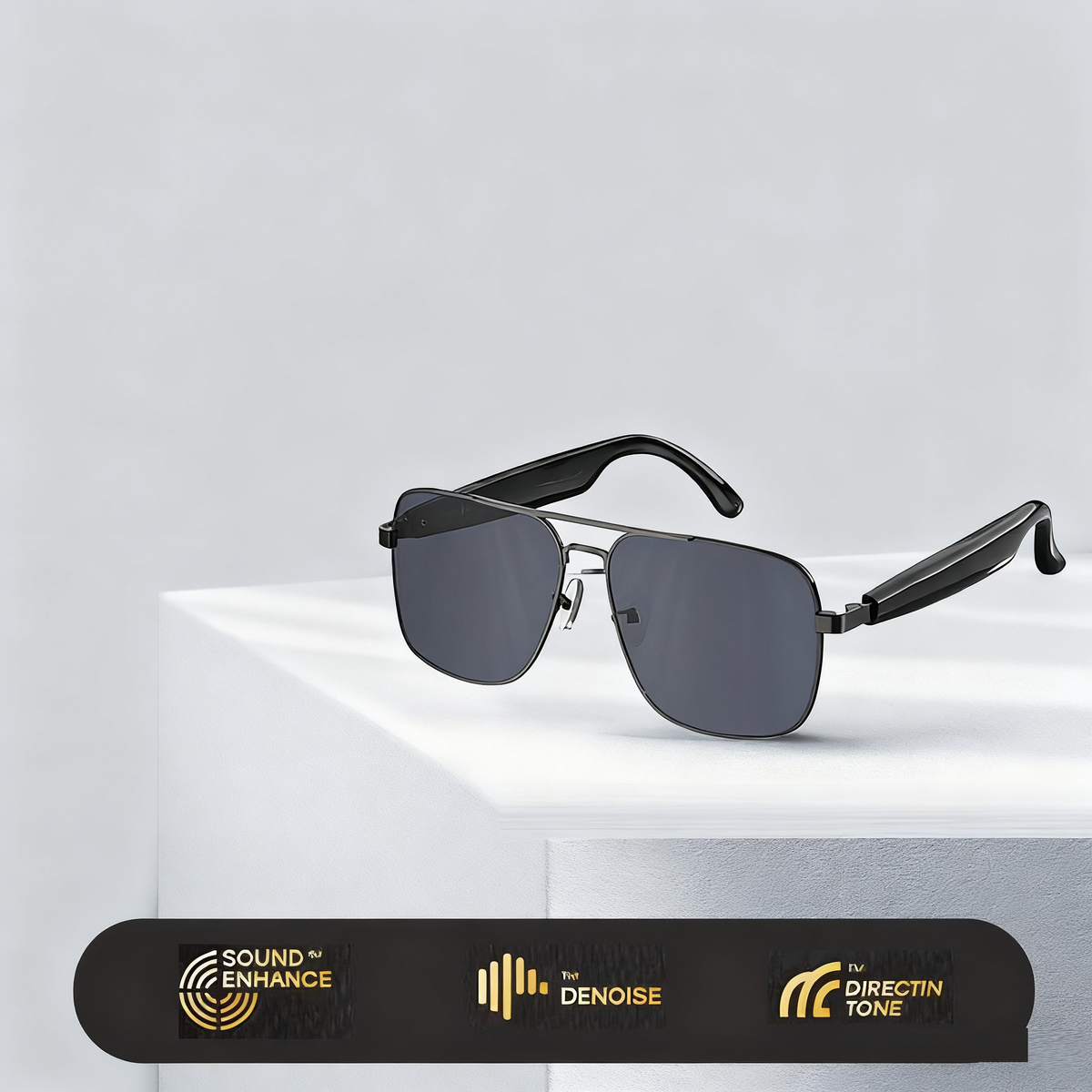 HY-C8 AI wireless Bluetooth glasses earphones by American Smart for translation and conference interpretation in 75 languages.