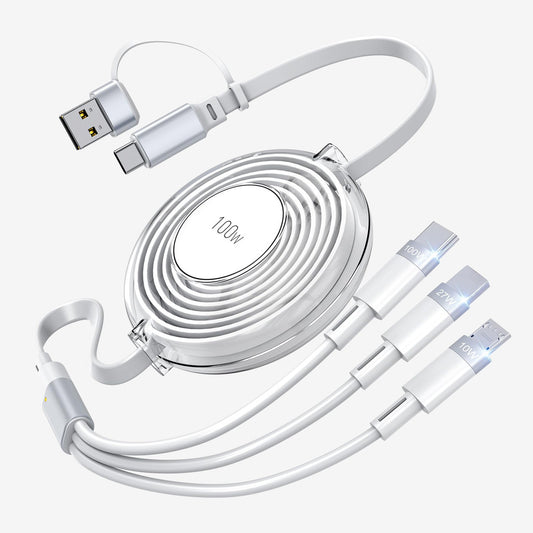 American Smart EP 100W Type-C multifunctional telescopic interface with dual/tri data cables and PD fast charging in a five-in-one design.