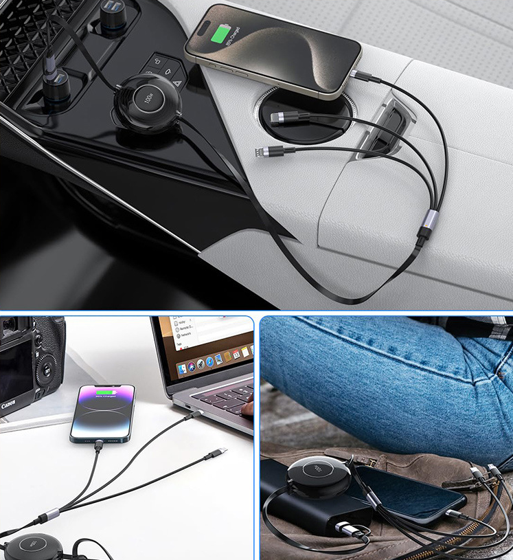 American Smart EP 100W Type-C multifunctional telescopic interface with dual/tri data cables and PD fast charging, five-in-one design