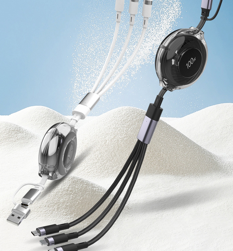 American Smart EP 100W Type-C multifunctional telescopic interface with dual/tri data cables and PD fast charging in five-in-one design