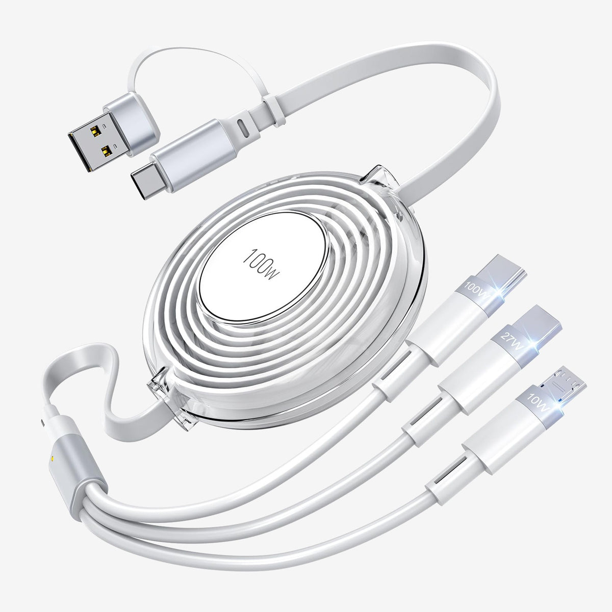 American Smart EP 100W Type-C multifunctional telescopic interface with dual and triple data cables and PD fast charging.