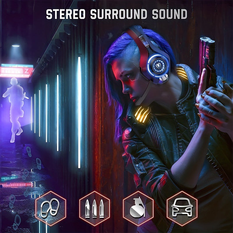 American Smart EP gaming wired earphones with illuminated RGB lighting, featuring in-ear design and built-in microphone.
