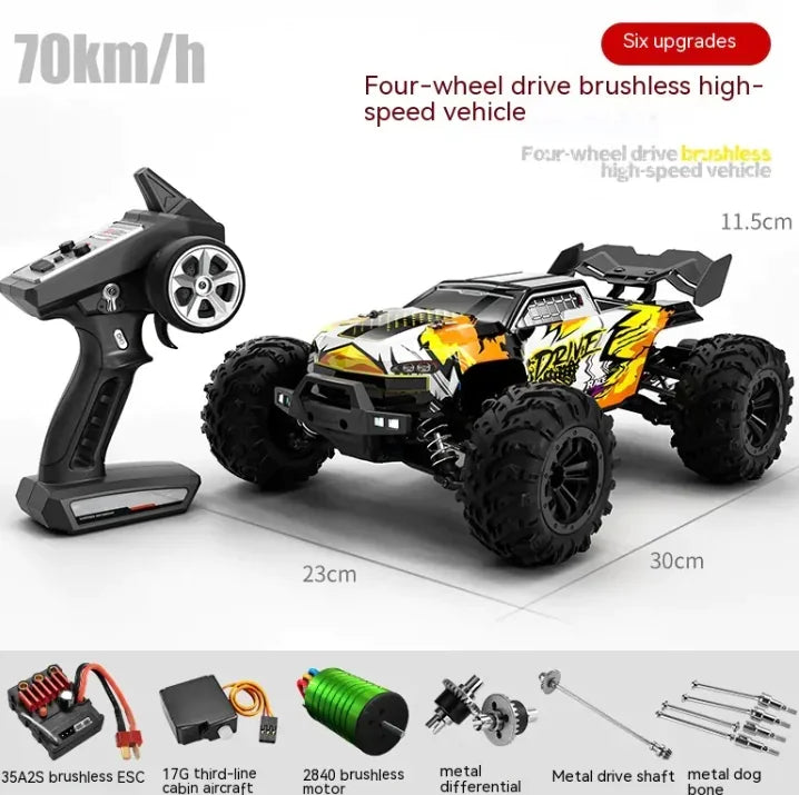 Diecast American Smart EP remote control off-road vehicle with high-speed, brushless motor and rugged off-road design.