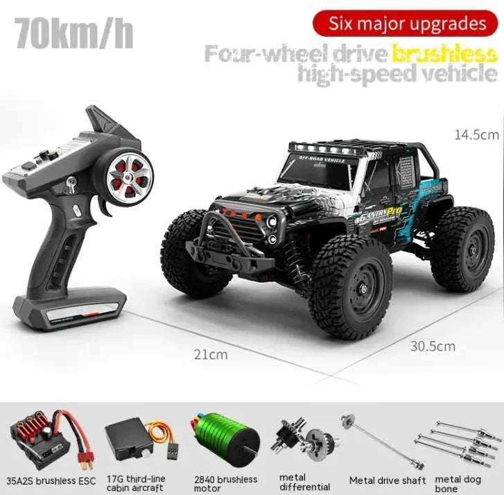 American Smart EP remote control brushless off-road vehicle model, diecast construction, high-speed off-road RC car in vibrant colors.