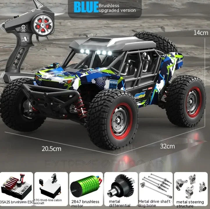 Diecast American Smart EP remote control off-road vehicle with high-speed brushless motor and rugged off-road design.