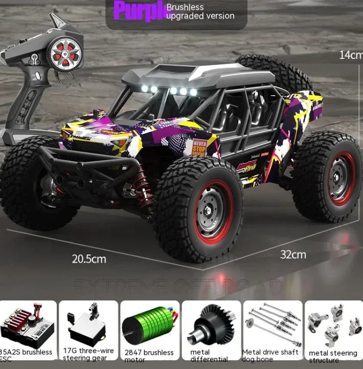Diecast American Smart EP remote control off-road vehicle with brushless motor and high-speed design, shown in a dynamic action pose.